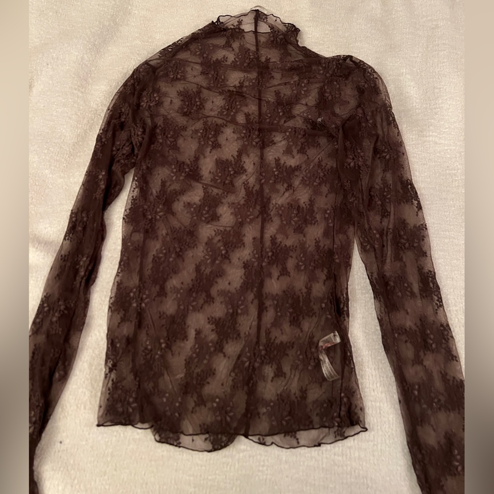 Elegant Sheer Lace Top - Brown